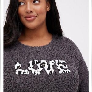 torrid Love Graphic Boucle Knit‎ Pullover Sweater Grey